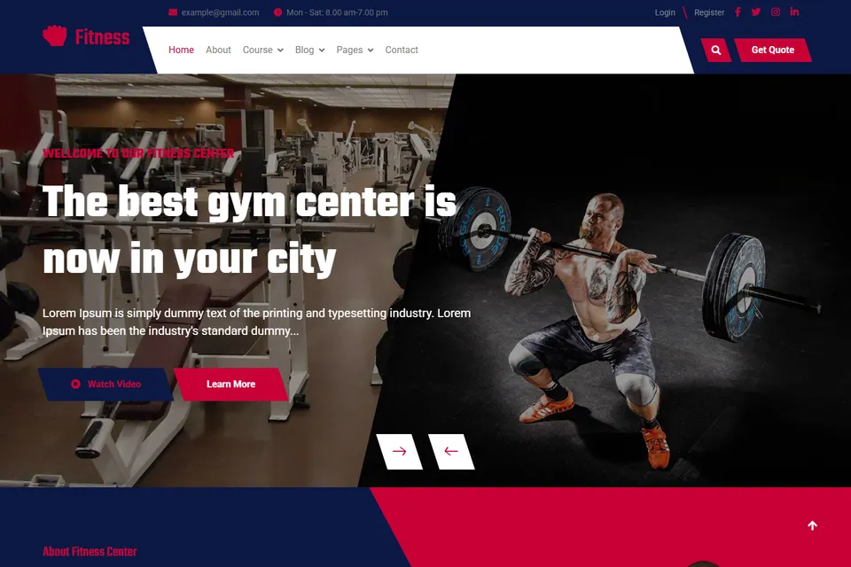 Tampilan website Fitness