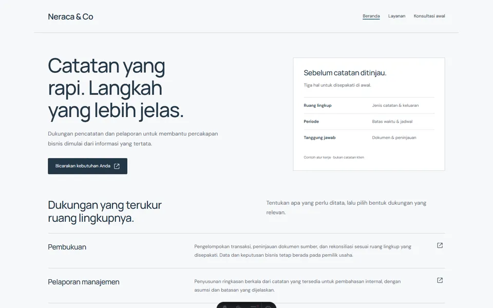 Tampilan website Neraca & Co