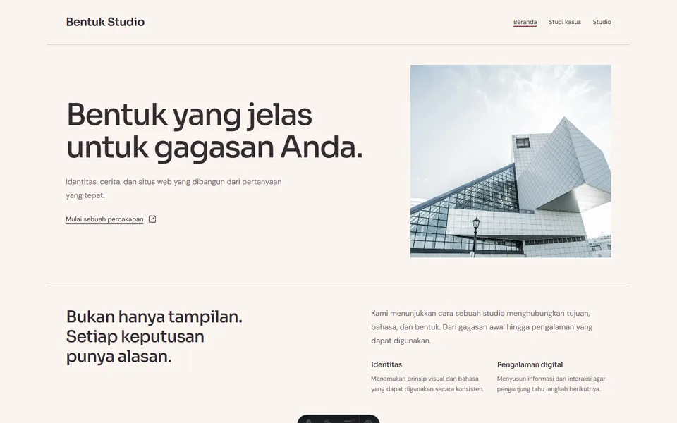 Tampilan website Bentuk Studio