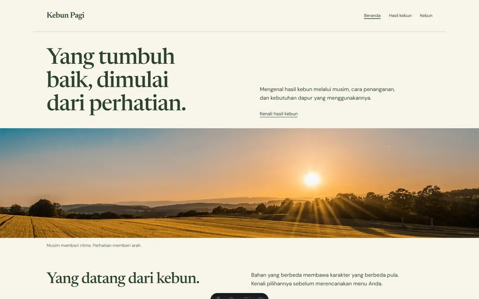 Tampilan website Kebun Pagi