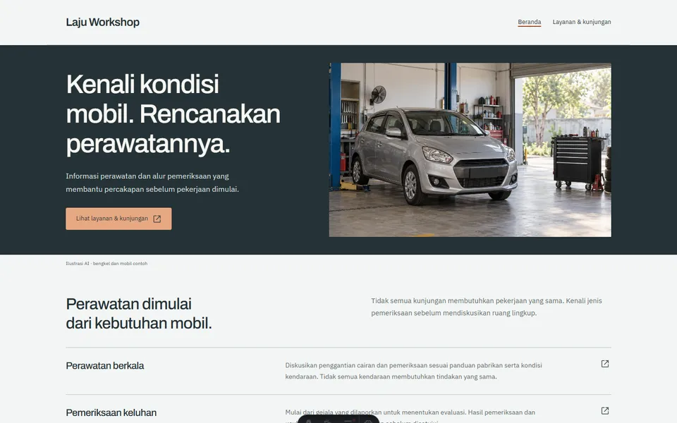 Tampilan website Laju Workshop