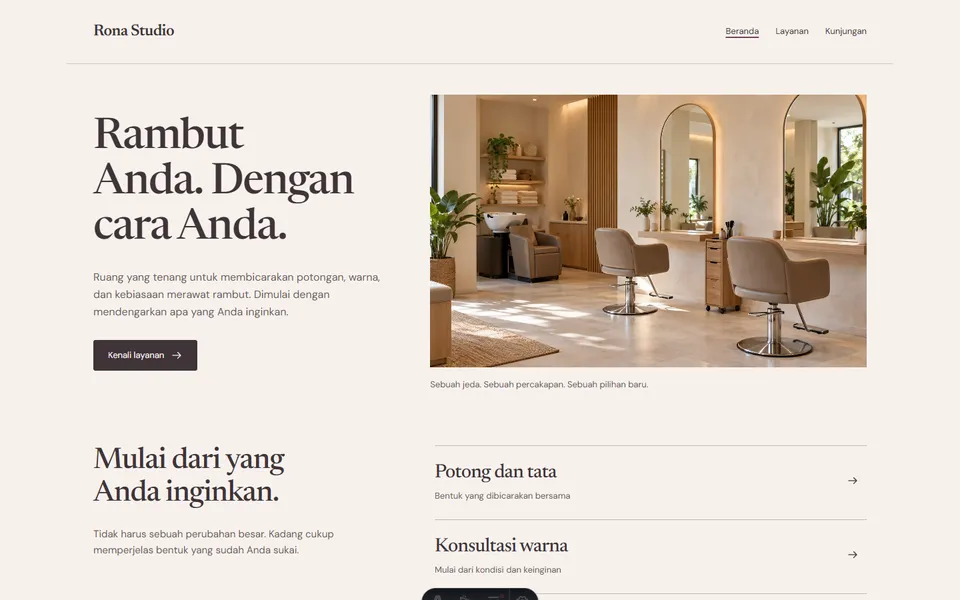 Tampilan website Rona Studio
