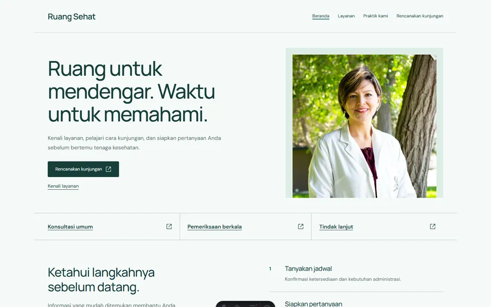 Tampilan website Ruang Sehat