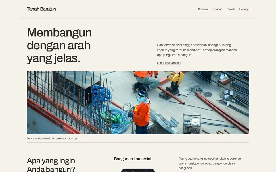 Tampilan website Tanah Bangun