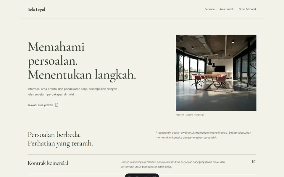 Tampilan website Sela Legal