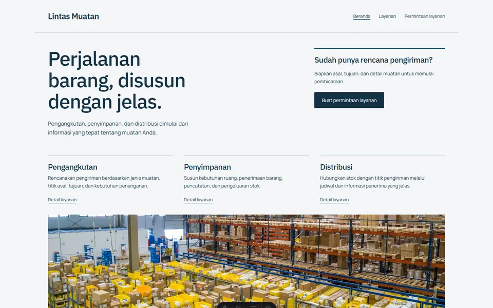 Tampilan website Lintas Muatan