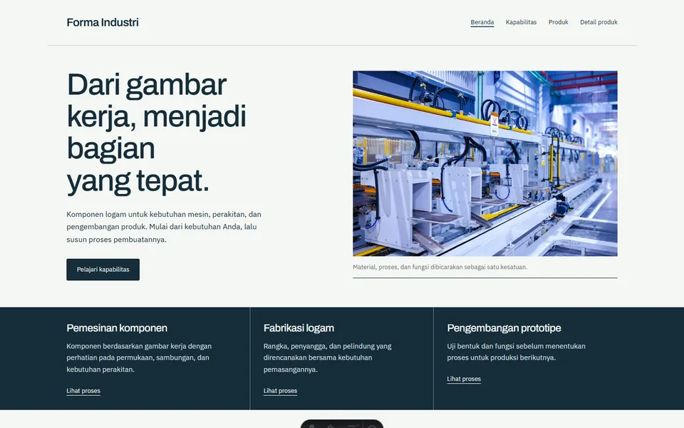 Tampilan website Forma Industri