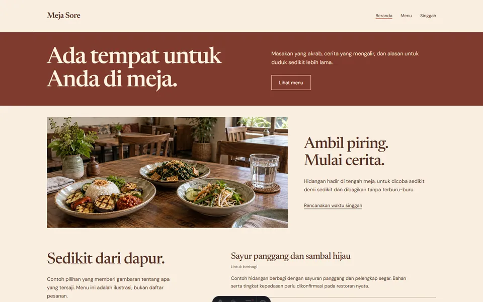 Tampilan website Meja Sore