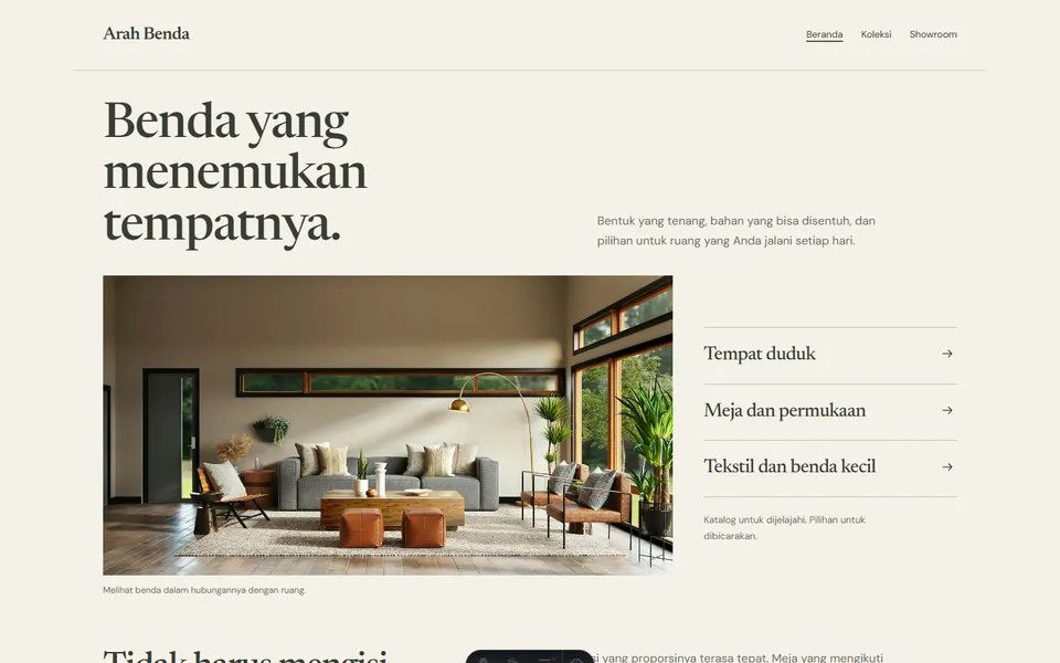 Tampilan website Arah Benda
