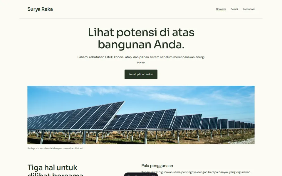 Tampilan website Surya Reka