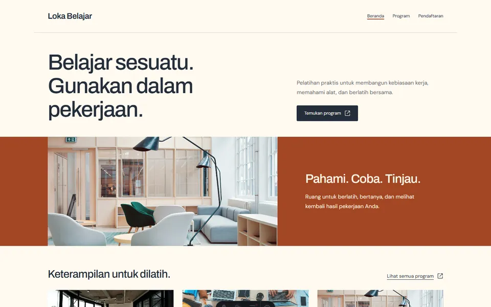 Tampilan website Loka Belajar